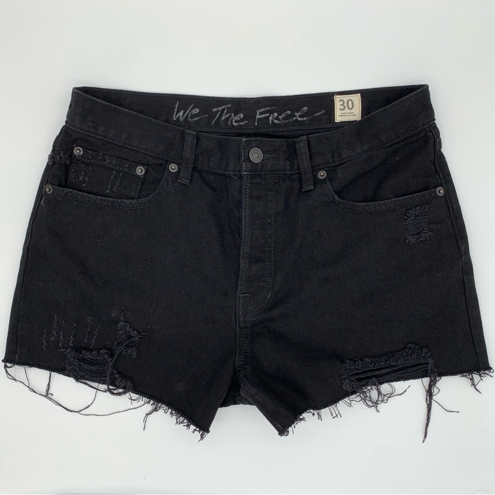 Free People Black Distressed Jean Shorts